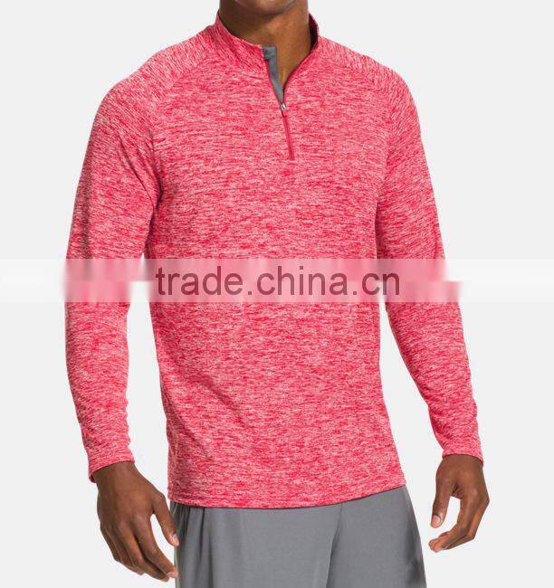 Long sleeve UPF 30 sports gym fitness highneck 1/2 zip t shirt performance t-shirts