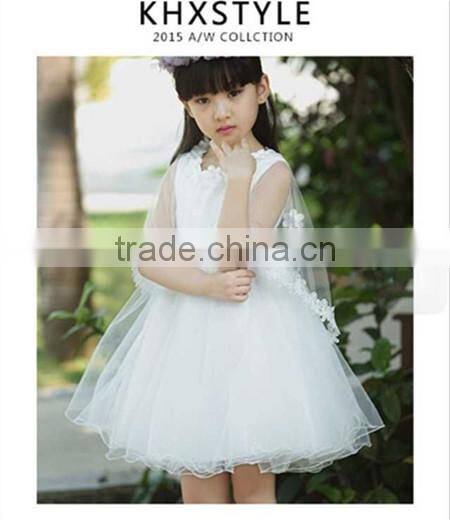 Medium length short sleeves Anti wrinkle girl chiffon wedding dress uses children clothing
