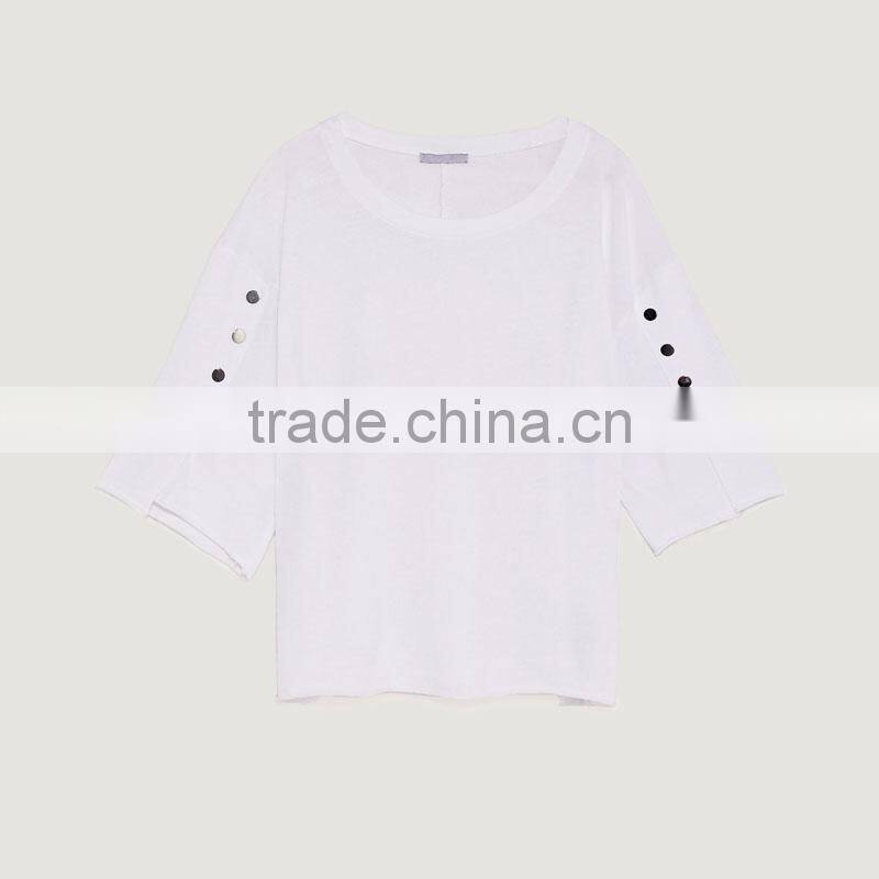 Wholesale Women Custom Top Casual Woman Hollow Buckle T-Shirt China Supplier