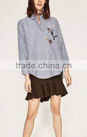 Runwaylover EY2369B 2017 Women Fashion Embroidery Stripe Blouse