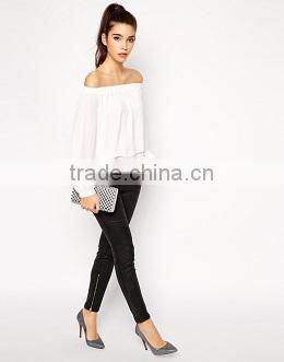 90's Deep plunge wrap over style 2015 new design chiffon ladies blouse