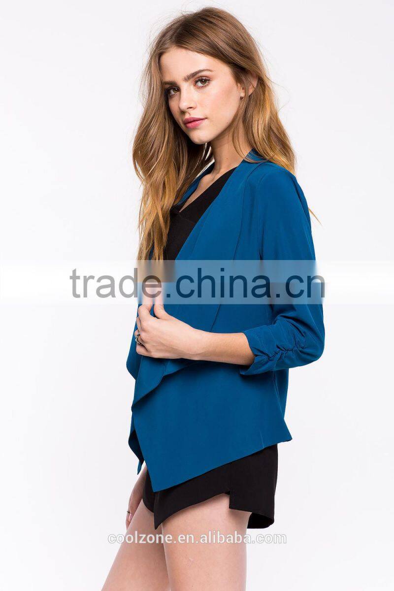 3/4 sleeves open front flyaway blazer fashion office design women blazer