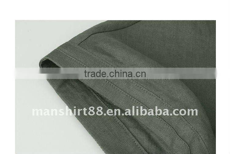 man's latest V-neck linen army green casual shirt