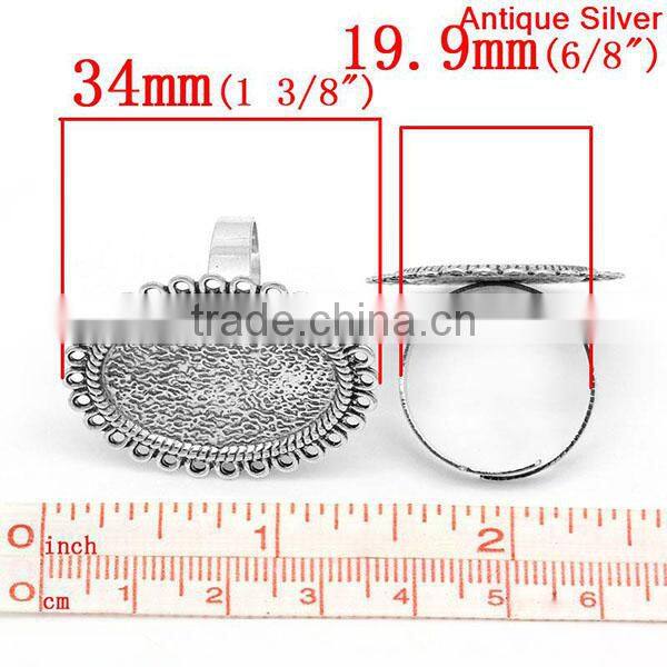 Adjustable Wired Rings Oval Antique Silver Cabochon Setting 19.9mm Ring Setting