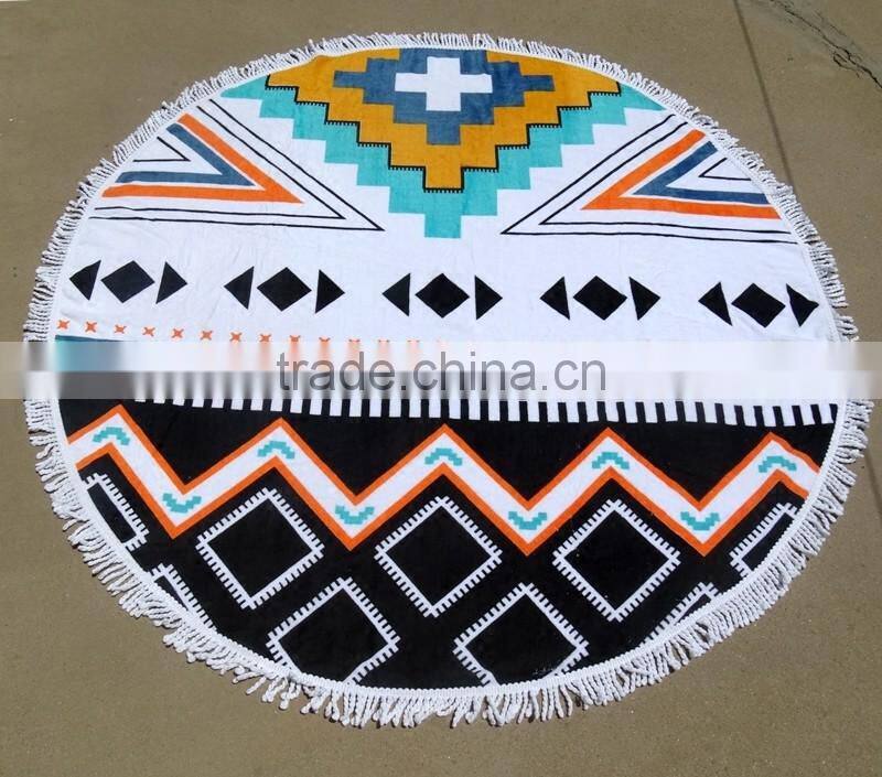 Round Screen print microfiber beach towels