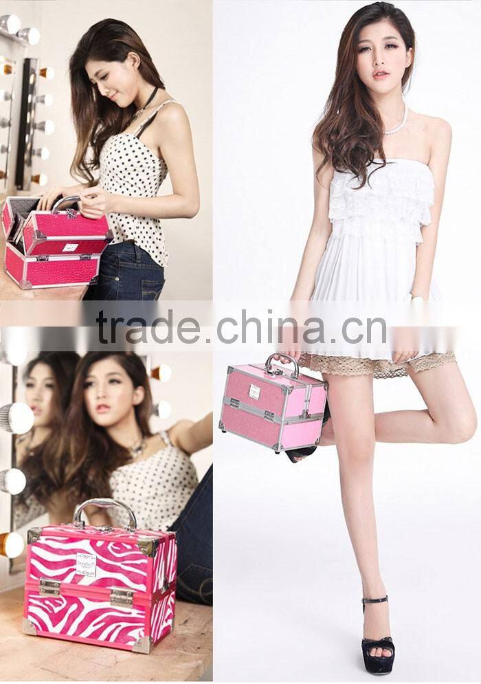 Red Professional Aluminum Beauty Cosmetic Makeup Case Box