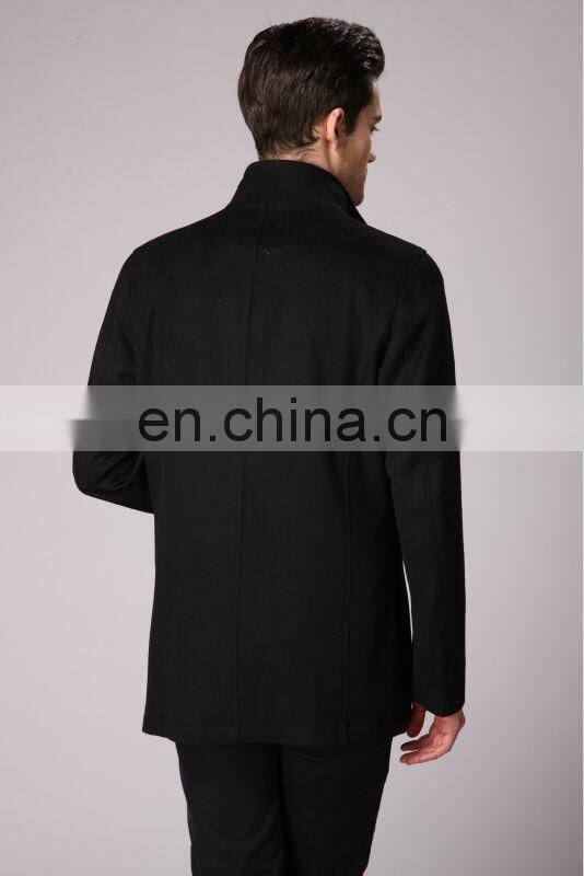 Fashionable Black Classic Single Breasted Men's Cashmere Blend Car Coat