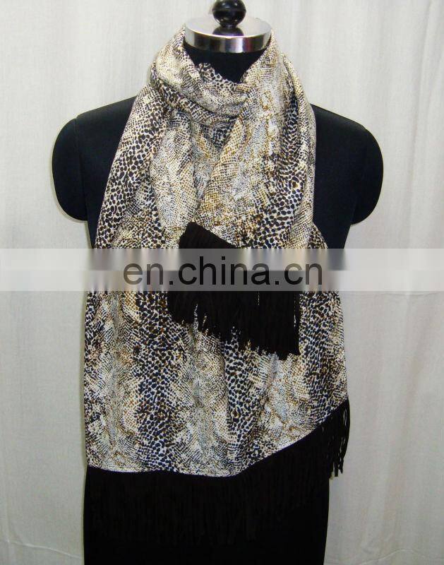 Leather Sued trims silk pashmina wool shawls