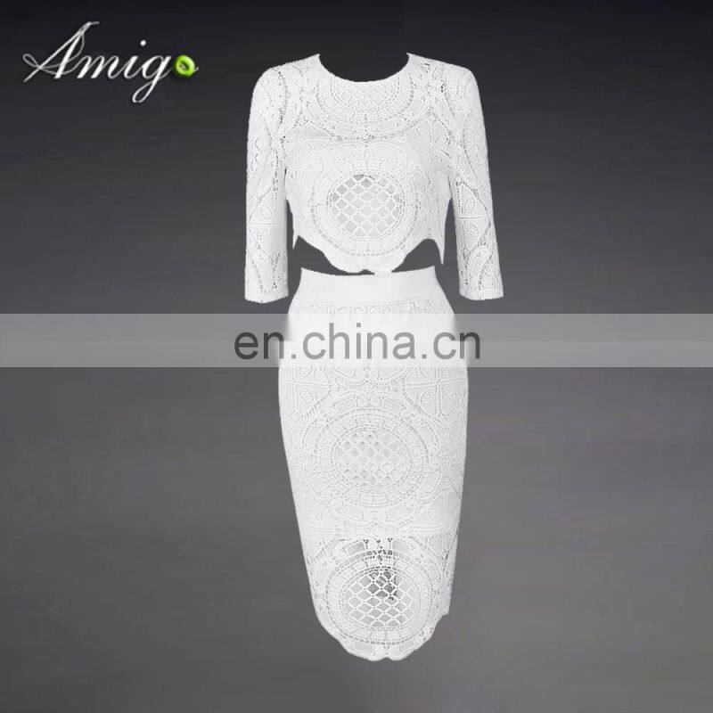 Fashion high quality white lace half sleeve flower wedding skirt for girl dress