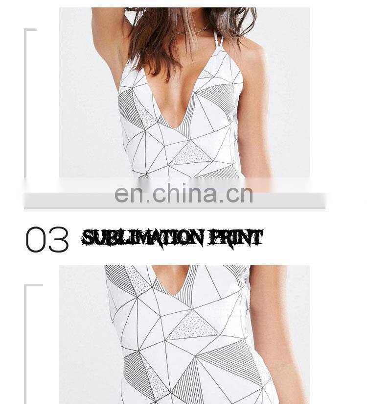 2018 latest design deep neck custom sublimation print women sexy one piece swimwear