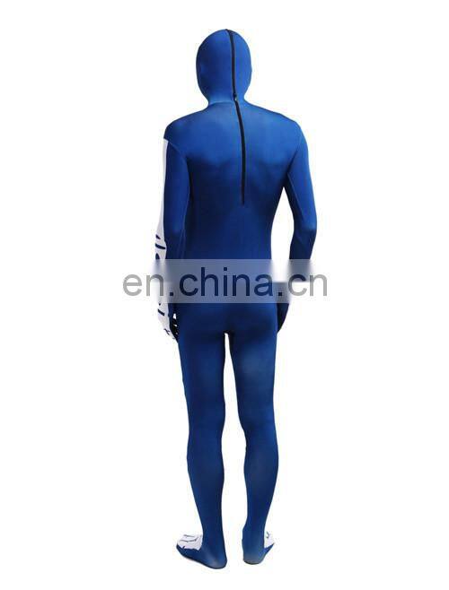Blue & White Skeleton Nude Suit Tight Zentai Body Spandex Stretch Mens Jumpsuit Adult