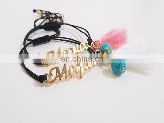 Fashion mother tassel jewelry cheap gold greek letter charm bracelet design for girls