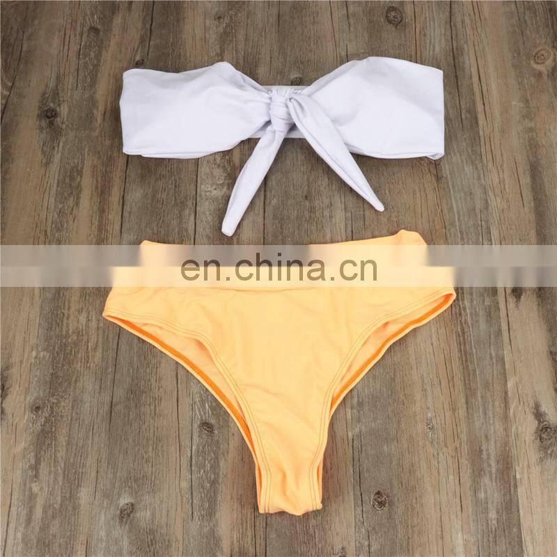 High Waist Strapless Bikini Set Woman Sexy Basic Front Chest Tie Push Up Swimsuit Tight G String Beach Mermaid Swimsuit