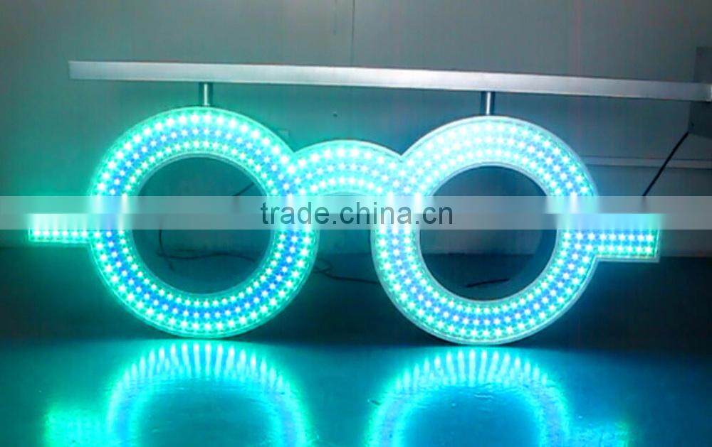 wholesale alibaba express double sided waterproof neon optical shop sign/flashing led glasses