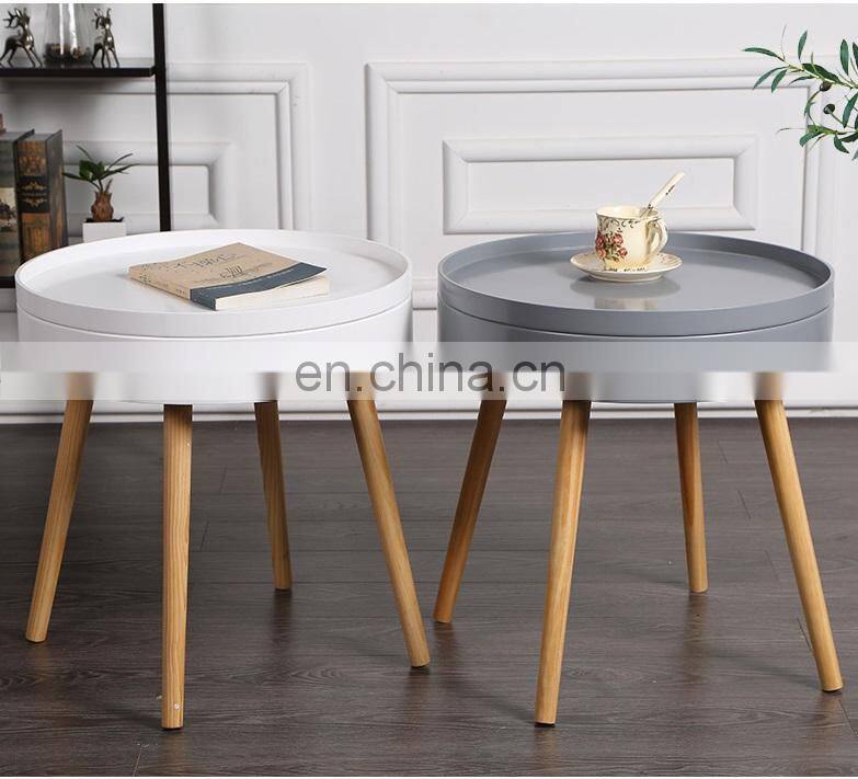 fashion style furniture Round Shape grey color Coffee tray Table and end table with single drawer storage for outdoor and indoor