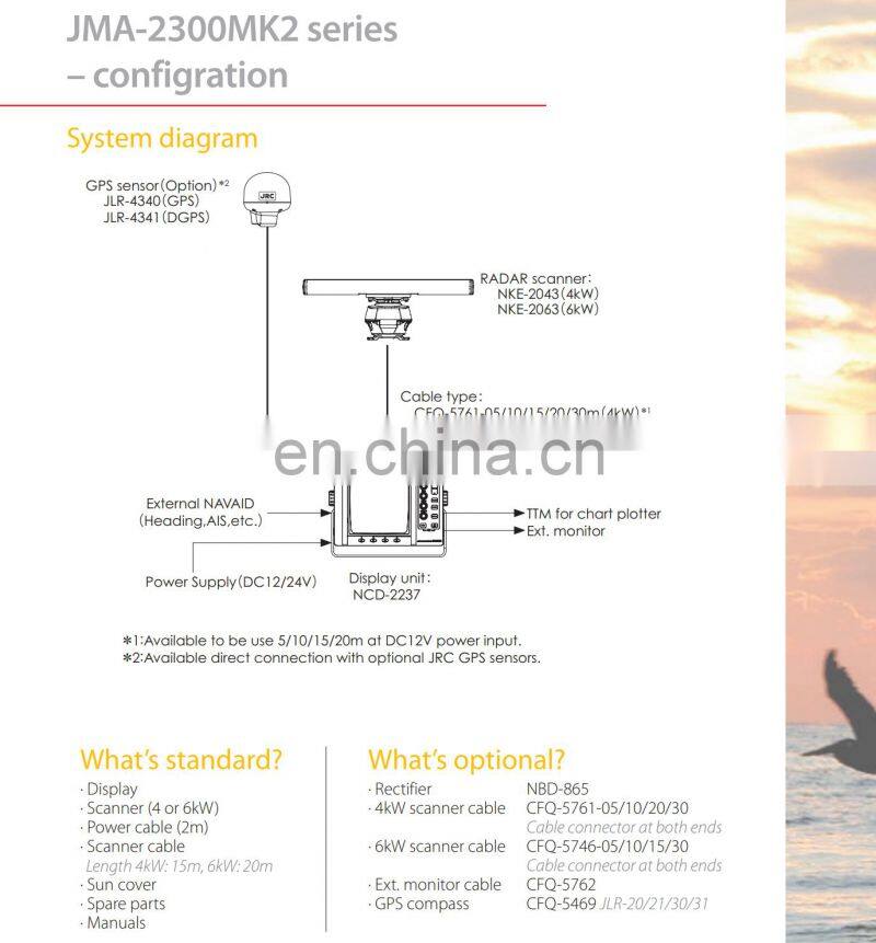 Marine electronics maritime navigation communication JRC JMA-3336 CCS MED IMO ship boat 6KW 4FT radome antenna 72NM marine radar