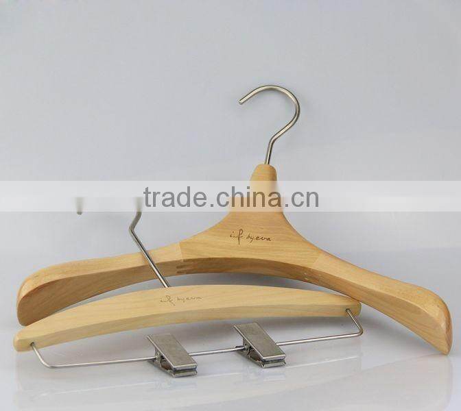 2016 new fashion long hook wooden hanger and pants hanger for luxury clothes