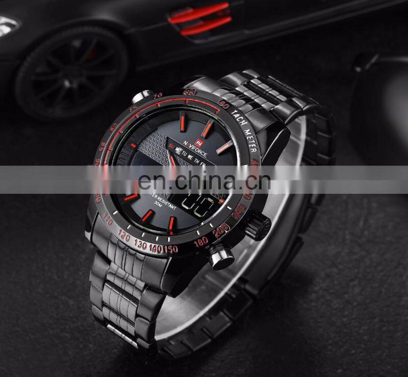 Naviforce 9024 Luxury Mens Fashion Sport LED Digital Quartz Watches Clock Man Full Steel Military Wristwatch relogio masculino
