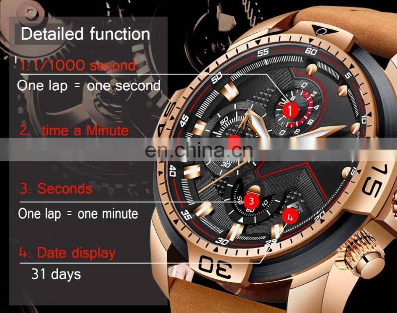 LIGE 9923 Mens Quartz Watch Multifunction Chronograph Fashion Waterproof Leather watch men luxury