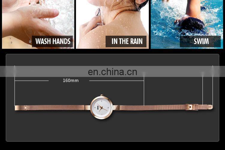 Skmei 1390 luxury gold quartz movement stainless steel strap 3 ATM wrist watch women montre femme