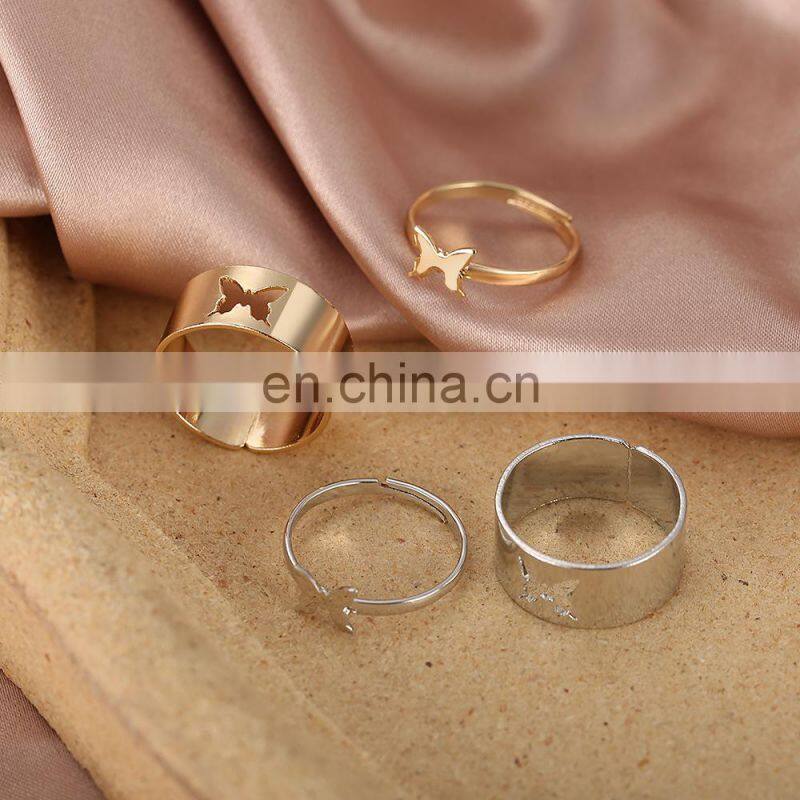 Trendy Gold Butterfly Rings For Women Men Lover Couple Rings Set Friendship Engagement Wedding Open Rings 2021 Jewelry