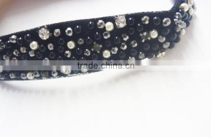 FASHION FABRIC HAND SEWN BEADED RHINESTONE HEAD BAND