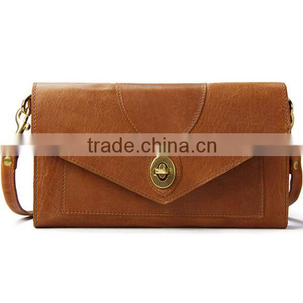 2016 gray color casual leather flap with hardware closure lady clutch bag