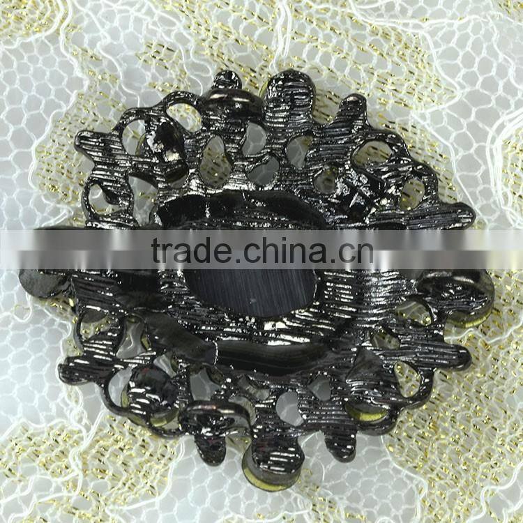 Lowest Price Jet Hematite Button Brooch Pin with Crystal, Crystal Pin Brooch with Rhinestone, Strass Brooch for wedding dress