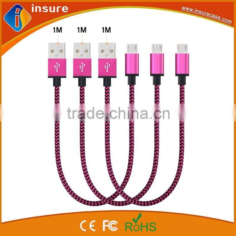 1M colorful nylon braided micro usb data cable with best price