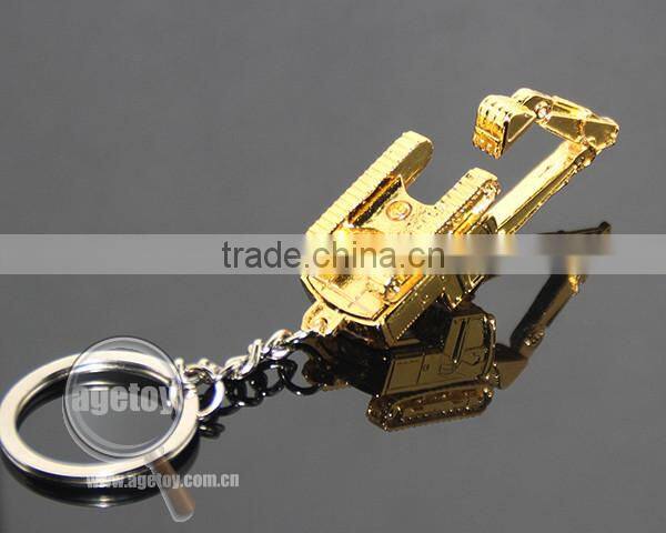 3D Excavator Shaped Three-dimensional Gold Color Alloy Metal Excavator Keychain