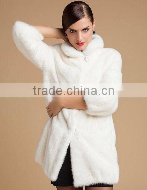 emk1449 fashionable white mink fur coat