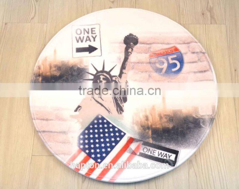 funny printed 60cm round bathmat with anti-slipping back statues of liberty design memory foam mat