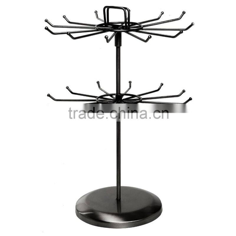 Black Metal Rotating Jewelry Display Stand 2 Tier Necklace Display Stand