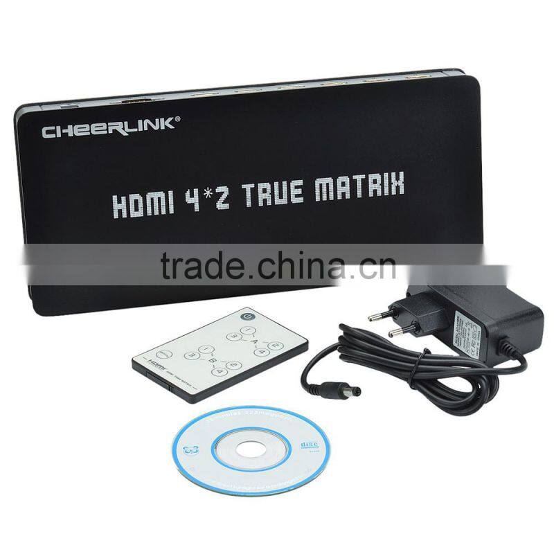 CHEERLNIK HDMI True Matrix 4-in 2-out Full 1080p Supported 3D V1.3 HDMI Matrix 4*2 w/ Remote Control - Black