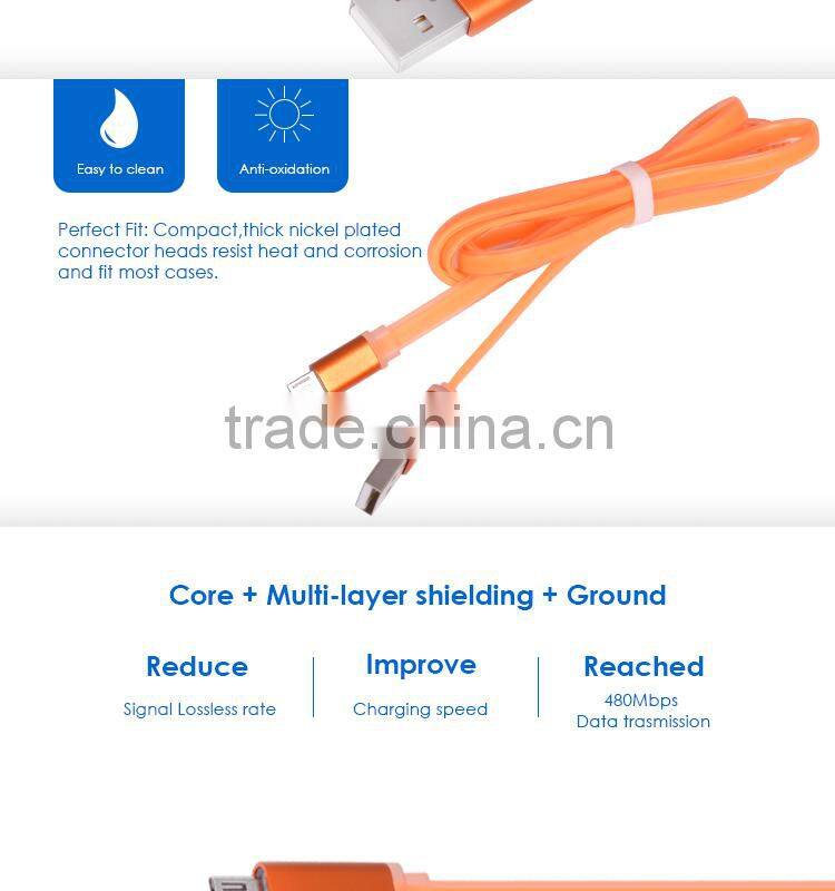 Colorful Soft TPE transparent Flat Micro USB cable for mobilephone/tablet PC