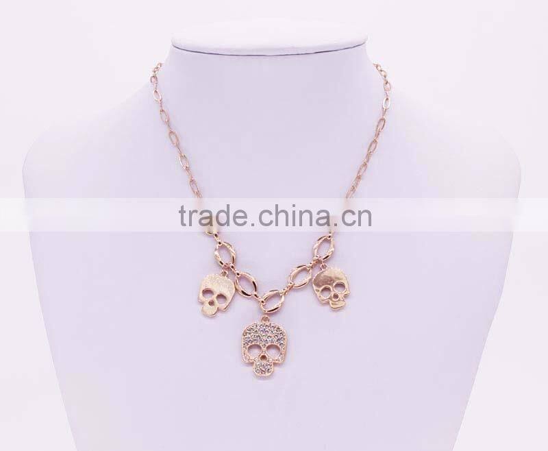 Gold Plated Crystal Long Skull Necklaces Pendants Wholesales Fashion Jewelry for women and Men GJ-105