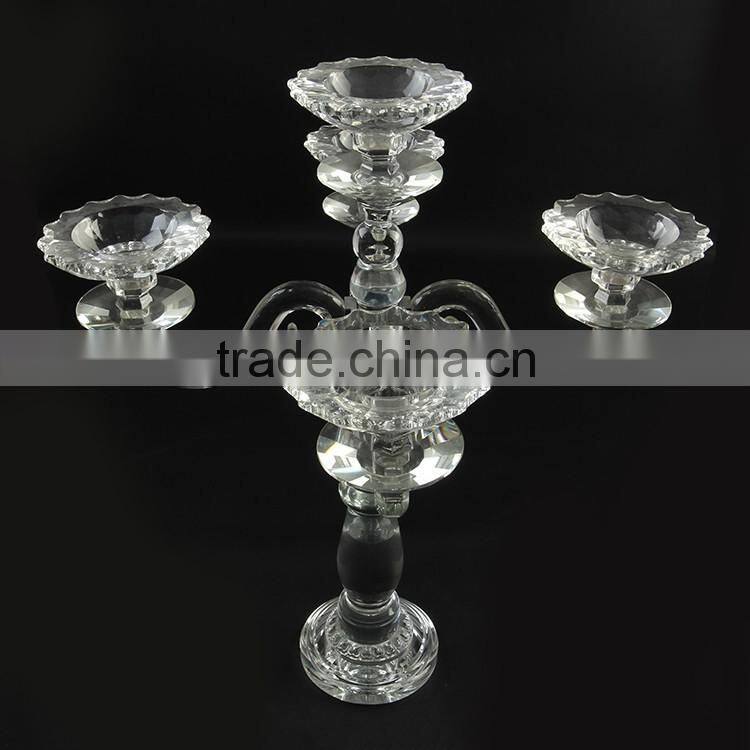 European style 3- arm with beautiful plate and drop pendant decoration Crystal Candelabra & Centerpiece for Wedding Event