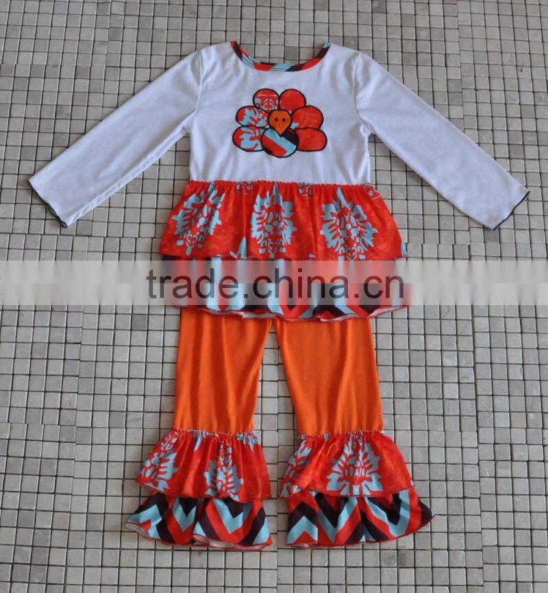 traditional holiday wholesale boutique turkey embroidery baby girl thanksgiving outfits