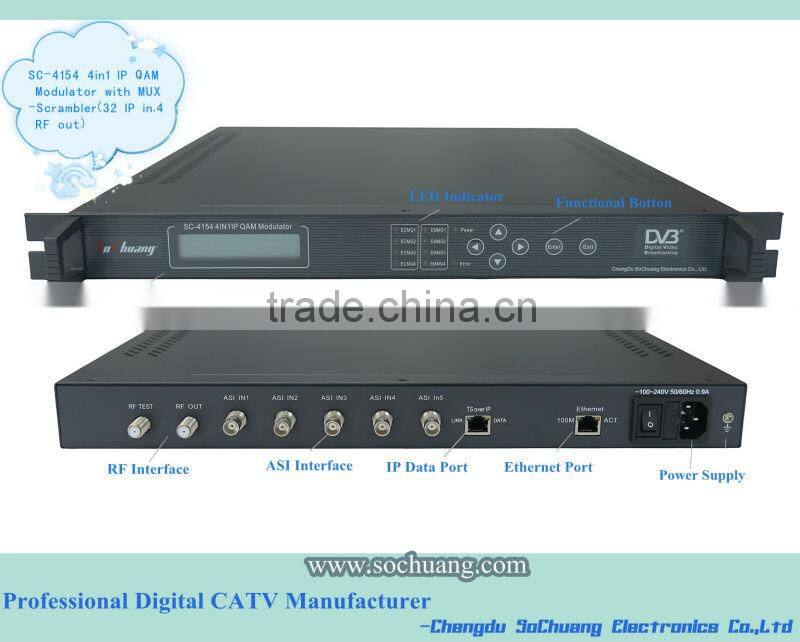 4 Channel RF Modulator/IP MUX Scrambler QAM Modulator