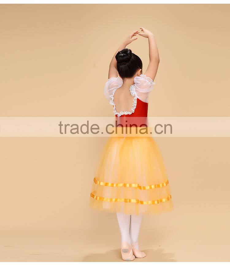 orange children long ballet tutu,kids dance skirt,girl ballet tutu stage performance giselle dancewear