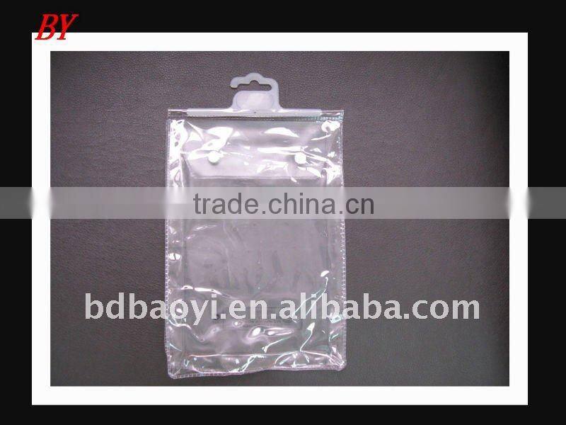 clear vingl PVC zipper bags with hangers China mainland