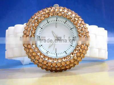 Nobby Fashion Colorful Geneva Lady/Women/Girl Jelly Silicone Quartz Wrist Watch with diamond Black