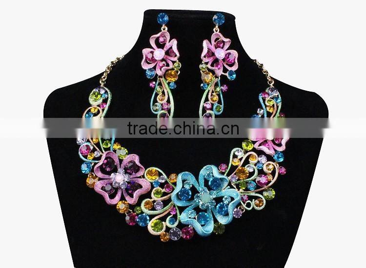 18 kg Gold plated bridal Wedding jewelry set crystal bead necklace and earrings with rhinestone african jewelry sets