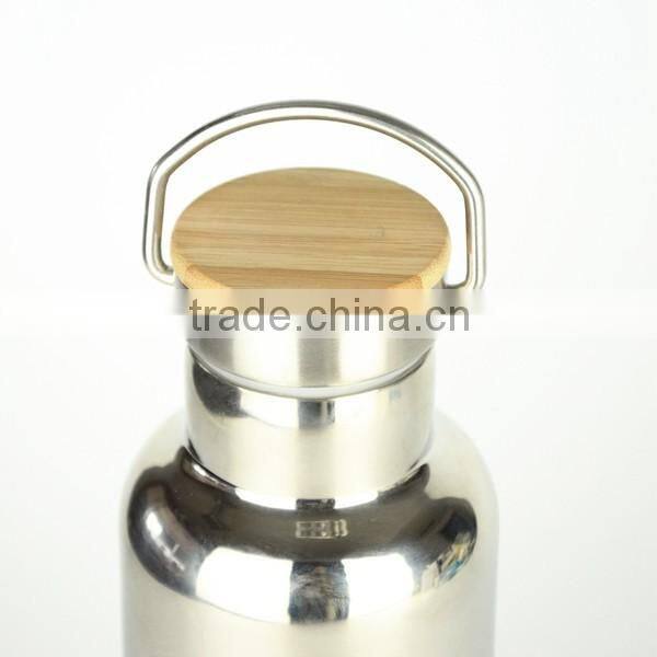 Eco-friendly Single Wall Stainless Steel Water Drinking Bottle with natural bamboo cover