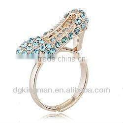Stylish Real Gold Plated High-heeled Shoe Rings With Shining Diamonds