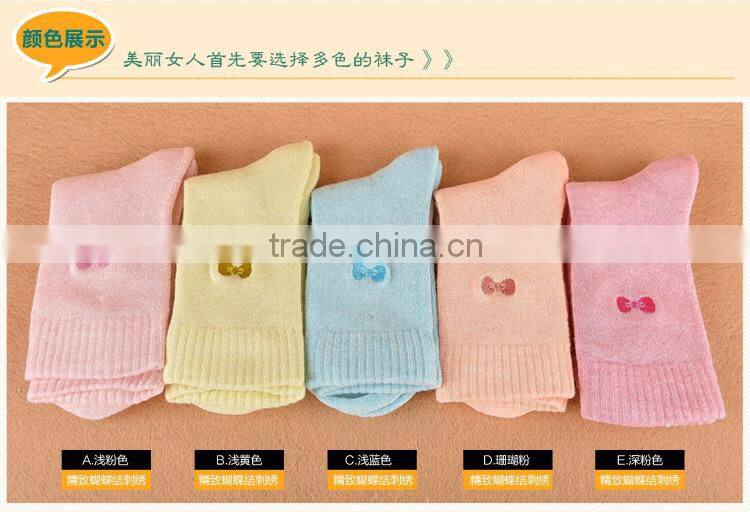Embroidery bow socks warm thick Terry cotton thick line knitting socks china socks factory