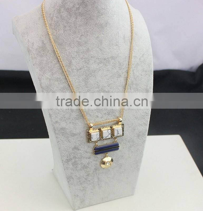Exaggerated Necklace Jewelry 3 Square Linked Turquoise Handset Arts 2 Color Stone Pendant Necklaces