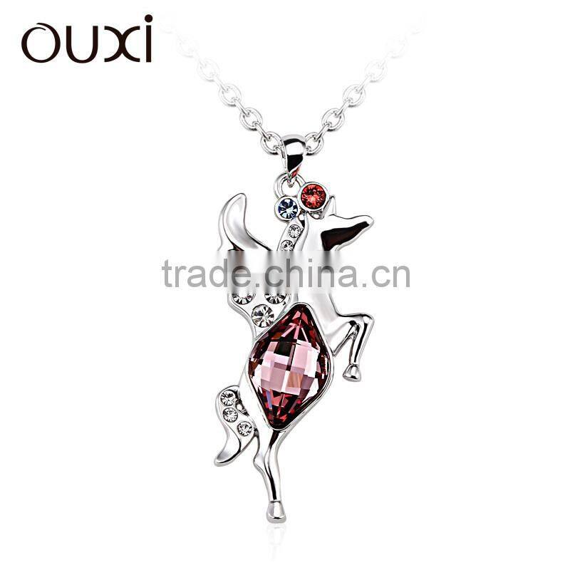 OUXI Flying horse rhodium plated crystal 2015 latest design necklace fashion jewellery 10964