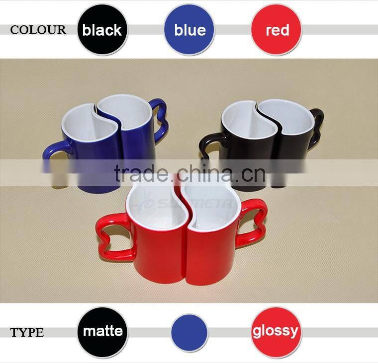 High Quality Heart Shape Magic Ceramic Sublimation Couple Mug