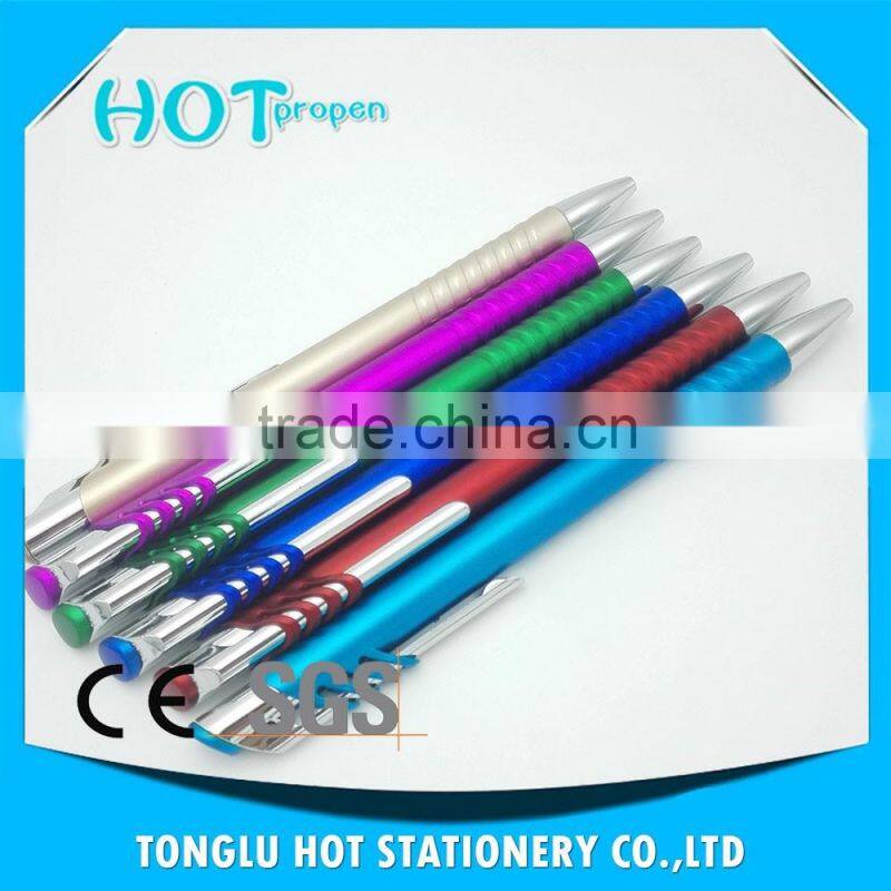 click action ball pen with hollow out spray paint barrel, touch pen